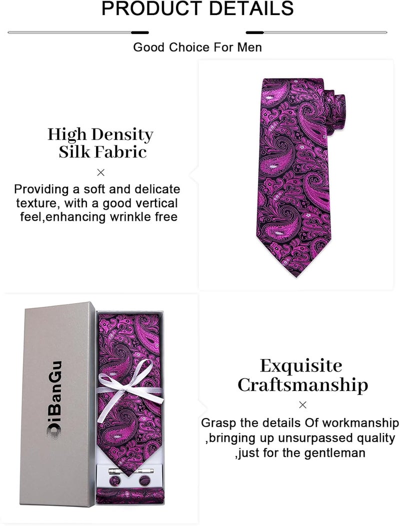 DiBanGu Paisley Ties for Men Silk Necktie and Pocket Square Cufflinks Tie Clip Set Woven Classic Mens Tie for Wedding Party - Image 5